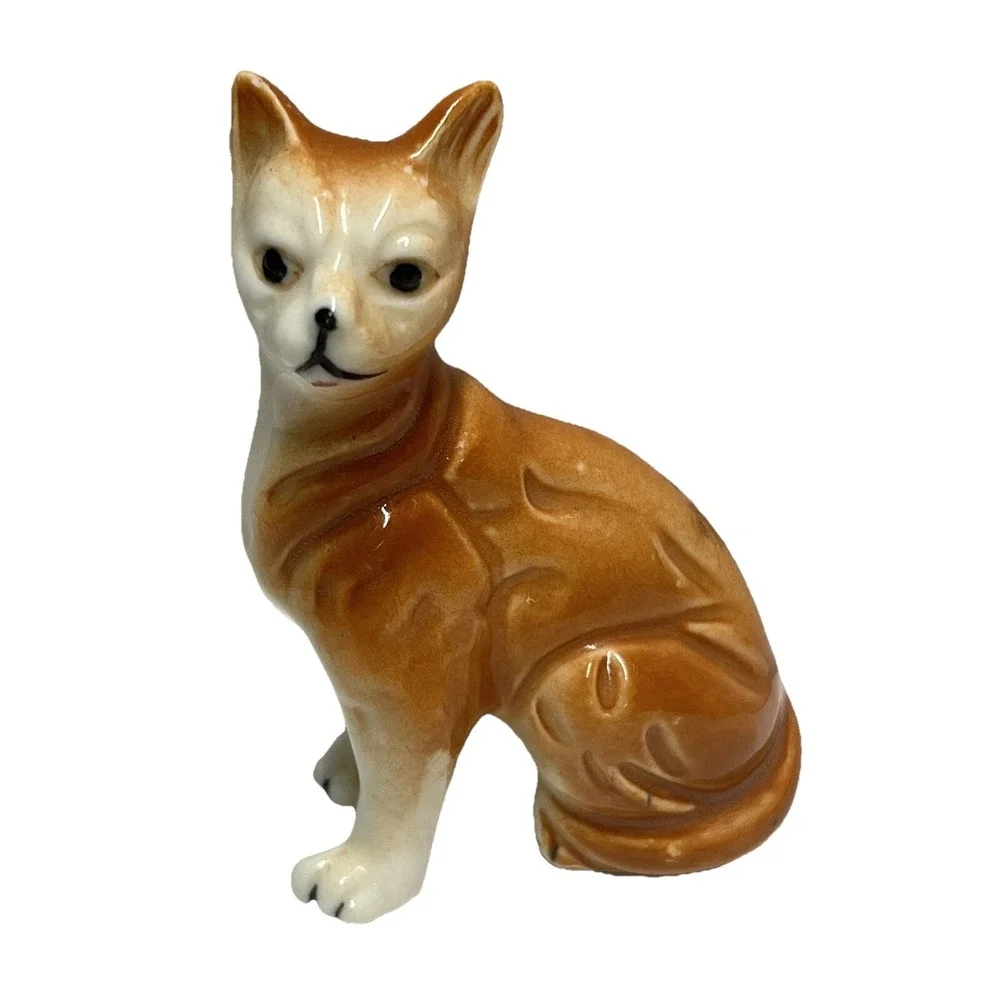 Vintage Orange Tabby Cat Figurine Porcelain Ceramic Feline Kitty‎ Cat 3.5